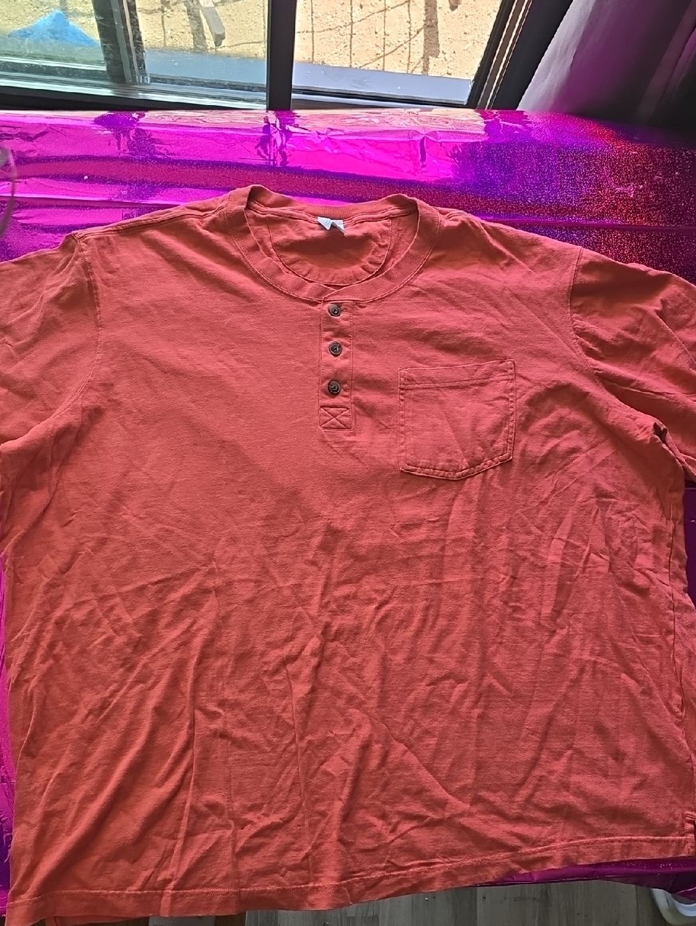 Men's Orange Henley Pocket T-Shirt - Casual Short Sleeve